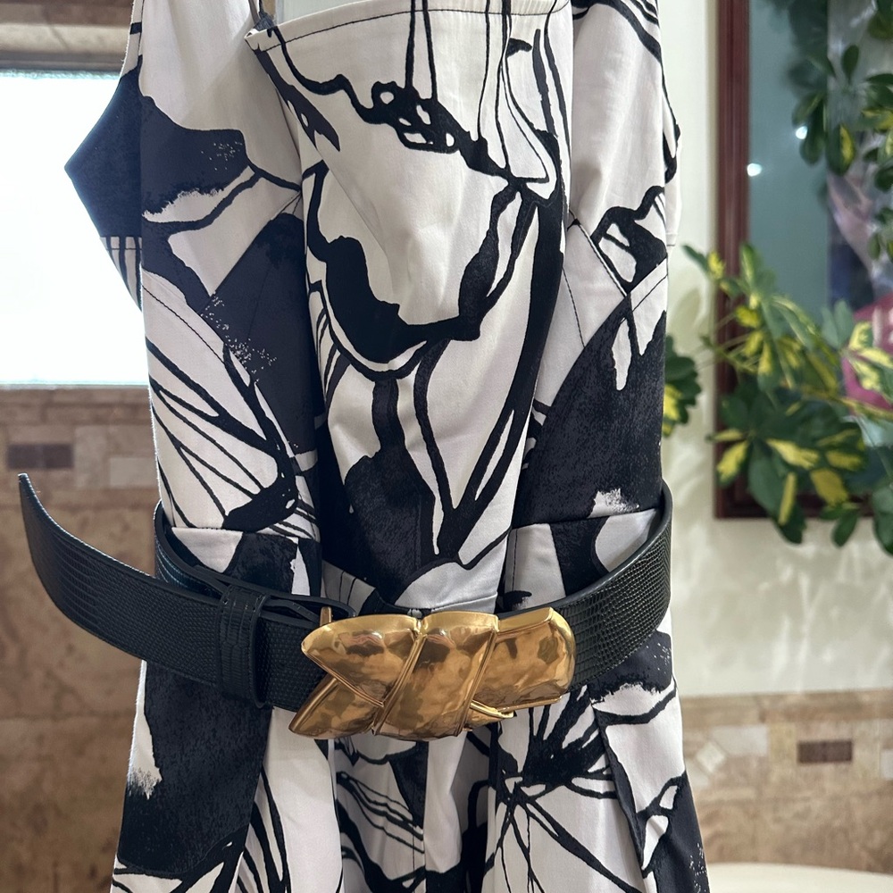 Donna Karan New York Black & White Floral Belted Maxi Dress- Plus Size - Picture 7 of 16